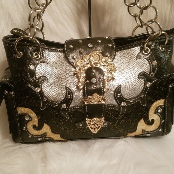 COW GIRL CONCEALED RHINESTONE BUCKLE WESTERN BAG - Picture 5 of 6